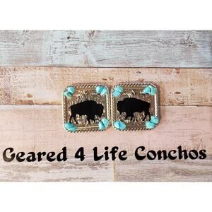 Buffalo turquoise concho, custom saddle concho, unique western concho, screwback